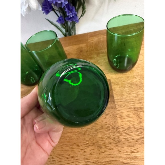 Vintage Green Glass Tumblers Set of Four Holiday Barware Mid Century Retro - Picture 5 of 5